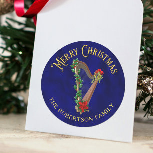 Elegante kerst muziek Harp Persoonlijk Ronde Sticker