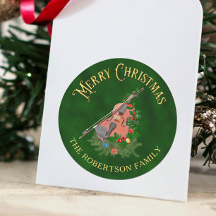 Elegante kerst muziek viool gepersonaliseerd ronde sticker