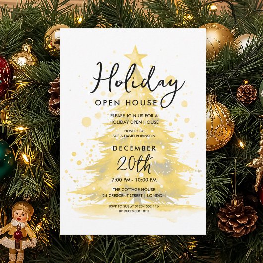 Elegante Kerst Open Huis Goud Handgeschilderde Boo Kaart