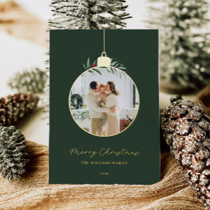 Elegante Kerst Ornament Foto  Folie Feestdagenkaart