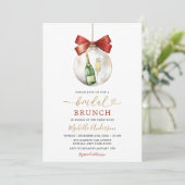 Elegante Kerst Ornament Prosecco Bruids Brunch Kaart (Staand voorkant)