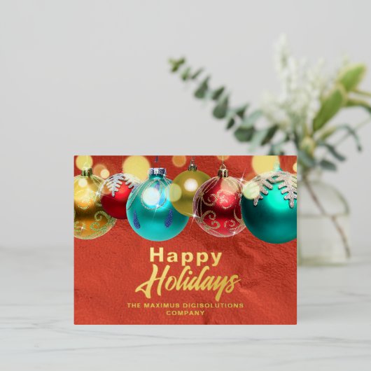 Elegante kerst ornamenten en verlichting Business Folie Feestdagen Briefkaart (Staand Voorkant)