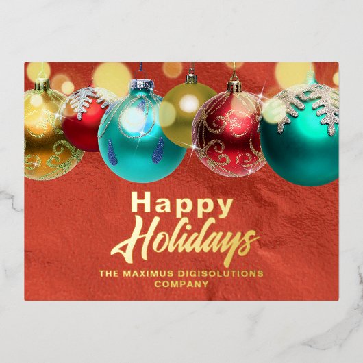 Elegante kerst ornamenten en verlichting Business Folie Feestdagen Briefkaart (Voorkant)