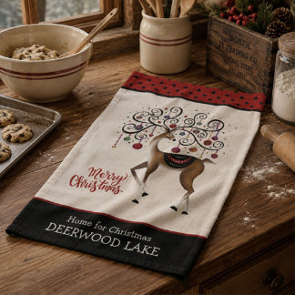 Elegante kerst ornamenten rendier gepersonaliseerd theedoek