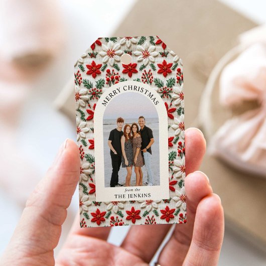 Elegante Kerst Persoonlijke Foto Cadeaulabel