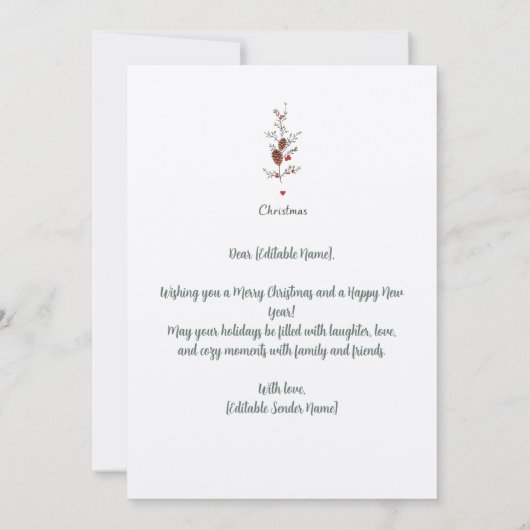 Elegante kerst Pinecone & Holly Kaart (Achterkant)