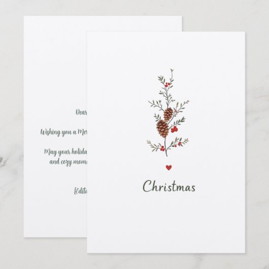 Elegante kerst Pinecone & Holly Kaart (Voorkant / Achterkant)