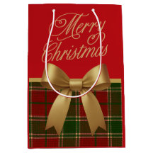 Elegante Kerst Plaid Cadeautas met Gouden Strik