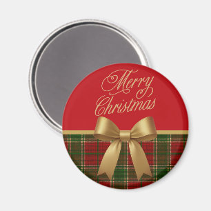 Elegante Kerst Plaid Magneet met Gouden Boog