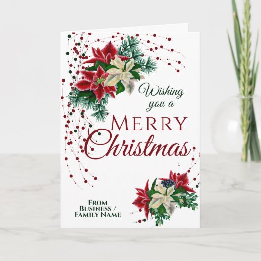 Elegante Kerst Poinsettia Bloemen Wit Feestdagen Kaart (Voorkant)
