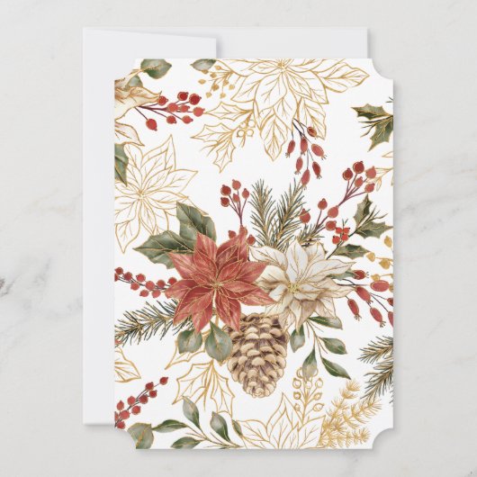 Elegante kerst poinsettia bloemenbruiloft kaart (Achterkant)