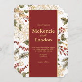 Elegante kerst poinsettia bloemenbruiloft kaart (Voorkant / Achterkant)