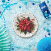 Elegante Kerst Poinsettia Bloemenpapier Bord (Feest)