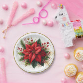 Elegante Kerst Poinsettia Bloemenpapier Bord (Feest)