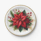 Elegante Kerst Poinsettia Bloemenpapier Bord (Voorkant)