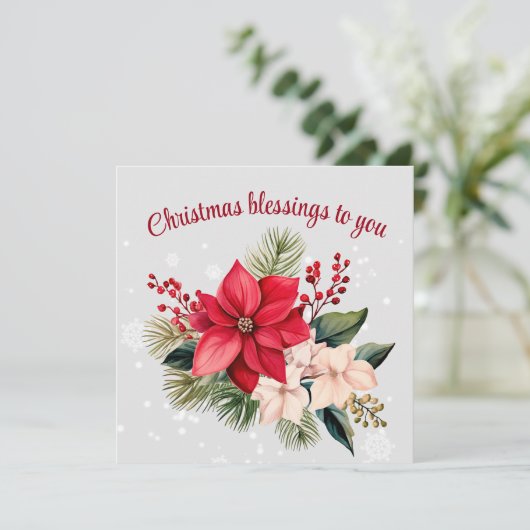 Elegante kerst poinsettia bloemenvakantie kaart (Staand voorkant)