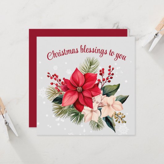 Elegante kerst poinsettia bloemenvakantie kaart (Voorkant / Achterkant in situ)