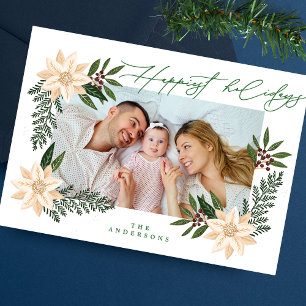 Elegante kerst poinsettia botanische foto feestdagenkaart