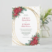 Elegante kerst poinsettia bruiloft kaart (Staand voorkant)