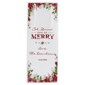 Elegante Kerst Poinsettia Eet, Drink & Wees Vrolij Wijn Cadeautas (Voorkant)