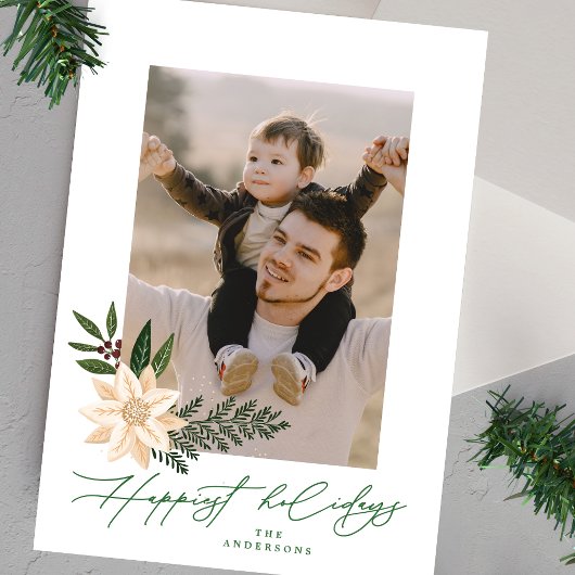 Elegante kerst Poinsettia foto bloemenlijst Feestdagenkaart