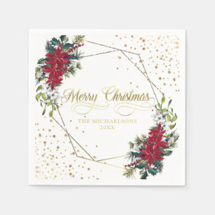 Elegante Kerst Poinsettia Goud Confetti Servet