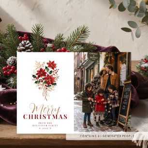 Elegante Kerst Poinsettia Kerstmis Foto TLW26 Feestdagenkaart