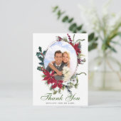 Elegante kerst Poinsettia Lijst foto dank u Briefkaart (Staand voorkant)