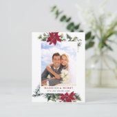 Elegante Kerst Poinsettia Lijst Foto Groet Briefkaart (Staand voorkant)