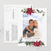 Elegante Kerst Poinsettia Lijst Foto Groet Briefkaart (Voorkant / Achterkant)