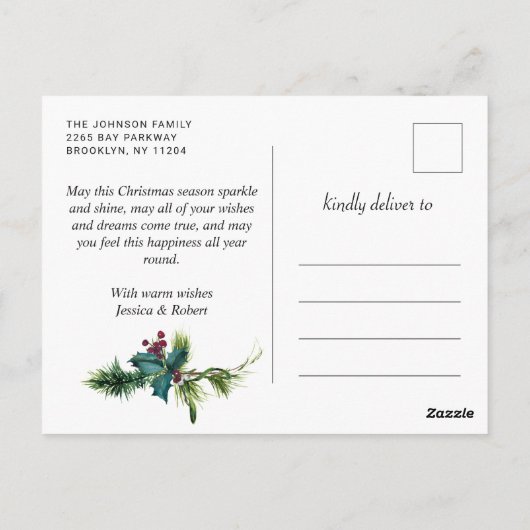 Elegante Kerst Poinsettia Lijst Foto Groet Briefkaart (Achterkant)