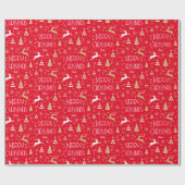 Elegante kerst rendier aangepaste naam rood goud cadeaupapier (Vlak)