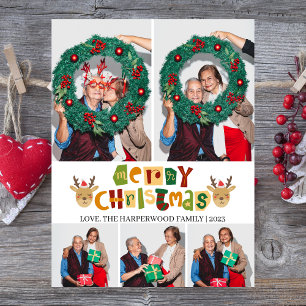 Elegante kerst rendier familie foto collage feestdagenkaart