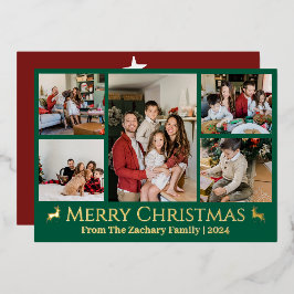 Elegante kerst rendier familie foto collage folie feestdagenkaart
