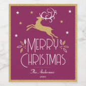 Elegante kerst rendier feestelijke pruim goud wijn etiket (Enkel label)