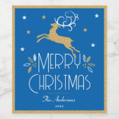 Elegante kerst rendieren feestelijk blauw goud wijn etiket (Enkel label)