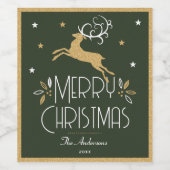 Elegante kerst rendieren feestelijk donkergroen go wijn etiket (Enkel label)