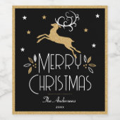Elegante kerst rendieren feestelijk zwart goud wijn etiket (Enkel label)