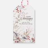 Elegante kerst rode bessen vogels cadeaulabel (Voorkant)