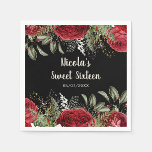 Elegante Kerst Rode Bloemen Sweet Sixteen Servet