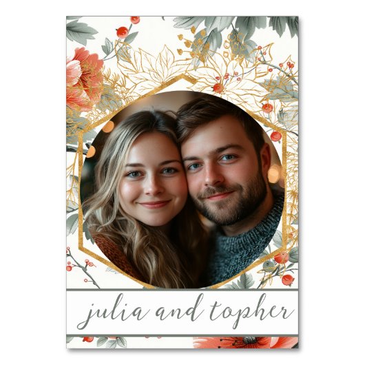 Elegante Kerst Rode Bloemige Bruiloft Kaart (Achterkant)