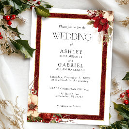 Elegante Kerst Rode Damast Bloem Kaart