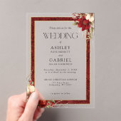 Elegante Kerst Rode Damast Bloemen Acryl Uitnodigingen (Insitu (Draagbaar))