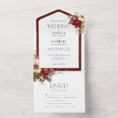 Elegante Kerst Rode Damast Bloemen All In One Uitnodiging (Binnen)