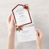 Elegante Kerst Rode Damast Bloemen All In One Uitnodiging (Afscheurbaar)