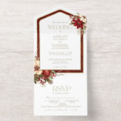 Elegante Kerst Rode Damast Bloemen All In One Uitnodiging (Binnenkant)