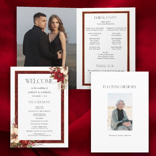 Elegante Kerst Rode Damast Bloemen Programma