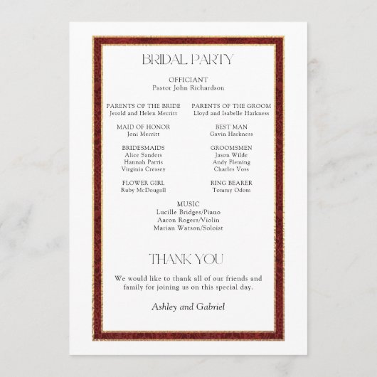 Elegante Kerst Rode Damast Bloemen Programmakaart (Achterkant)