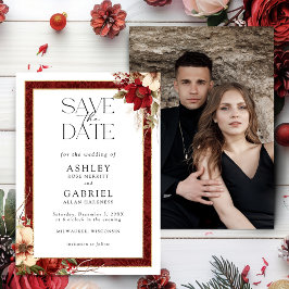 Elegante Kerst Rode Damast Bloemen Save The Date