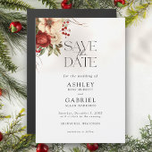 Elegante Kerst Rode Damast Bloemen Save the Date Magnetische Uitnodiging